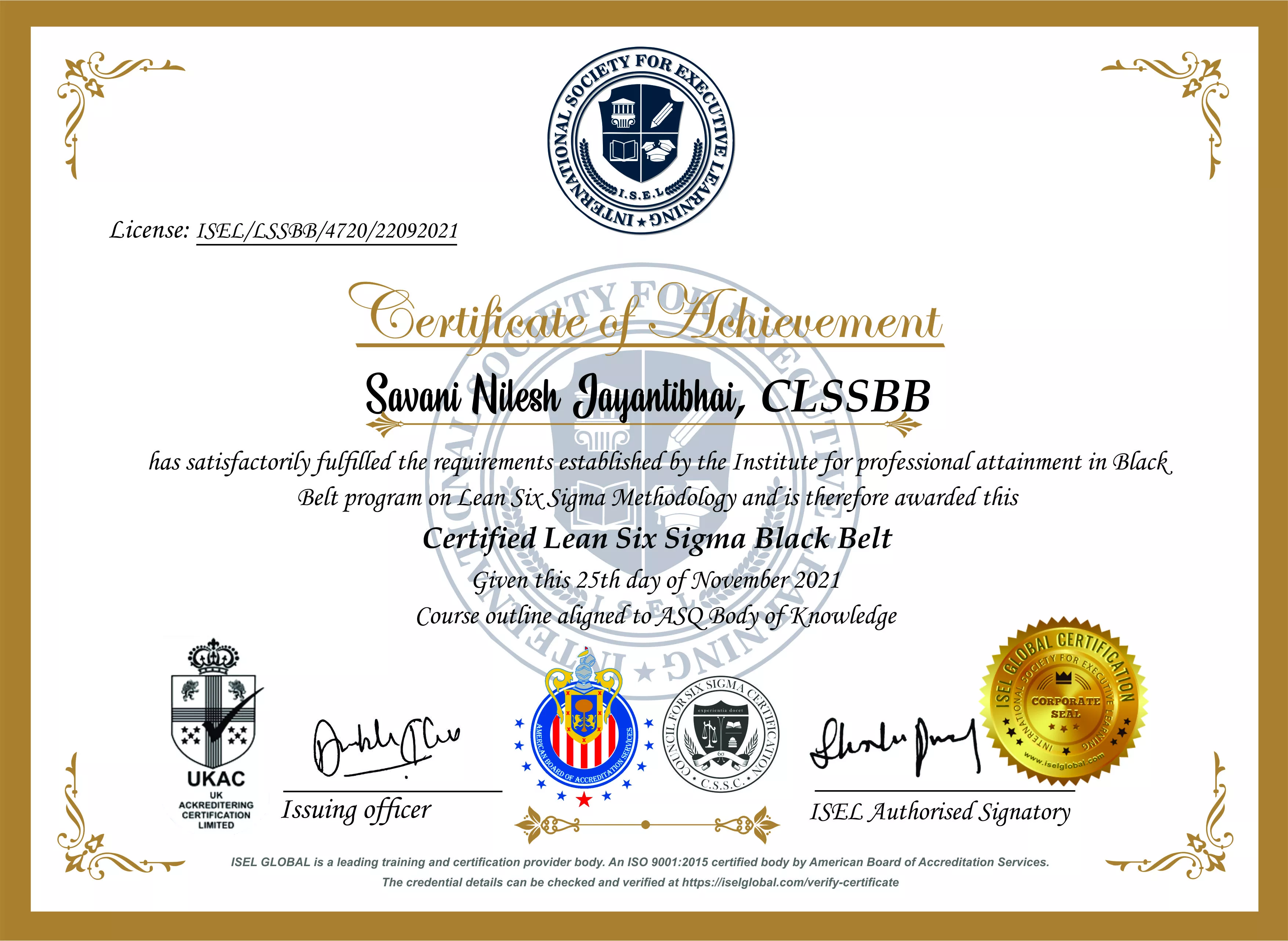 ISEL Global Certificate